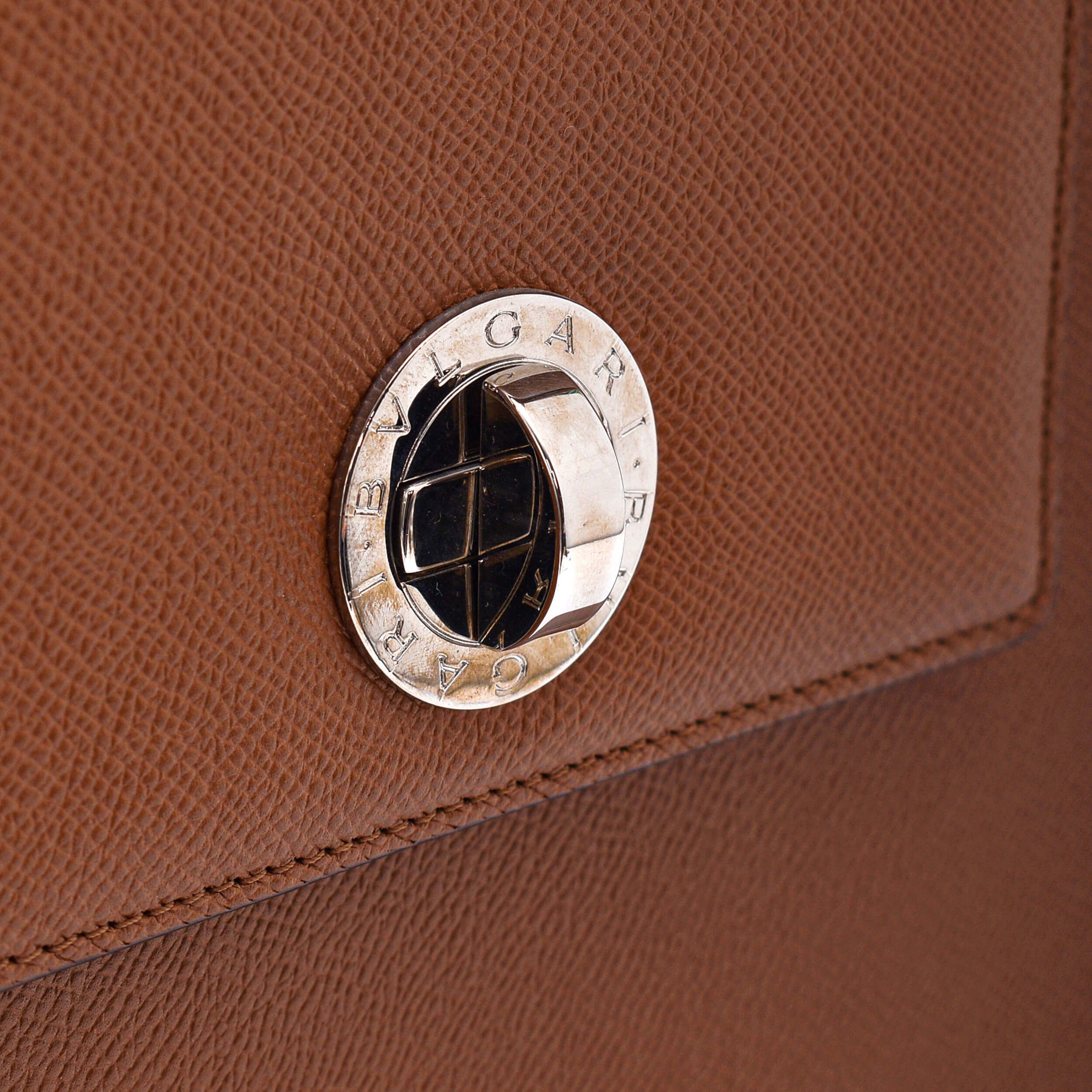 Bvlgari - Brown Leather Big Square Top Handle Bag 